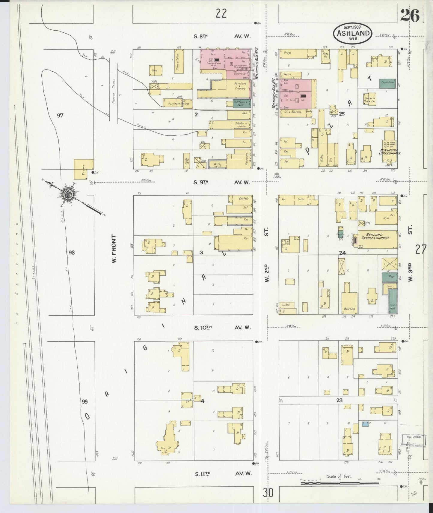 Sanborn Fire Insurance Map from Ashland, Ashland County, Wisconsin (1909), Sheet #0026 - Complete Map Set gallery image, historic Sanborn map, vintage wall art, Wisconsin Wisconsin