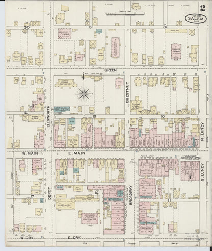 Sanborn Fire Insurance Map from Salem, Columbiana County, Ohio (1887), Sheet #0002 - Historic Sanborn Fire Insurance Map Print, vintage old map wall art, antique decor, genealogy gift, Ohio Ohio map