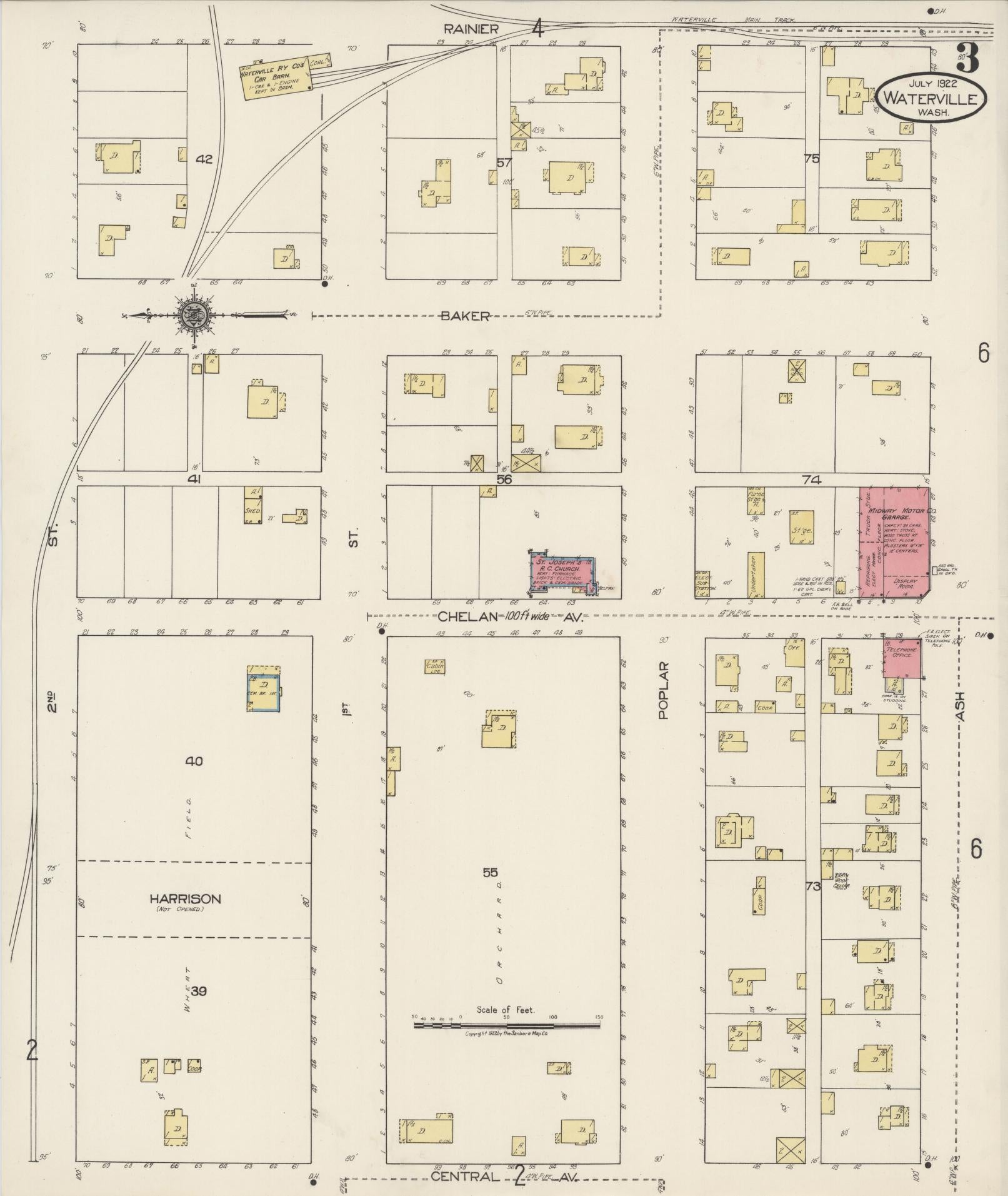 Sanborn Fire Insurance Map from Waterville, Douglas County, Washington (1922), Sheet #0003 - Complete Map Set gallery image, historic Sanborn map, vintage wall art, Washington Washington
