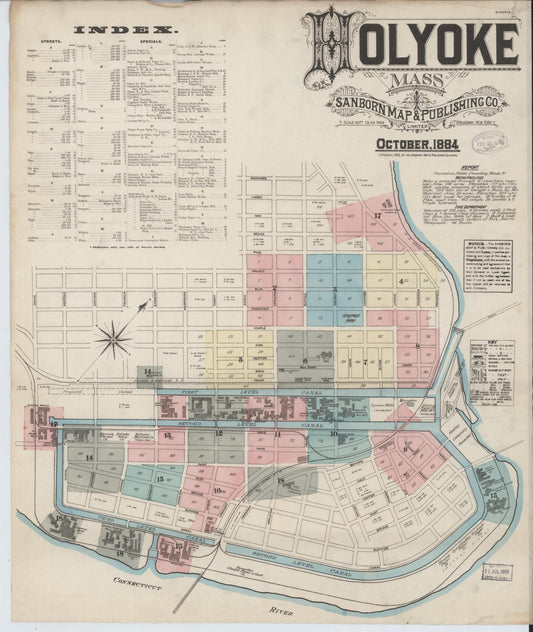 Sanborn Fire Insurance Map from Holyoke, Hampden County, Massachusetts (1884), Sheet #0001 - Complete Map Set gallery image, historic Sanborn map, vintage wall art, Massachusetts Massachusetts