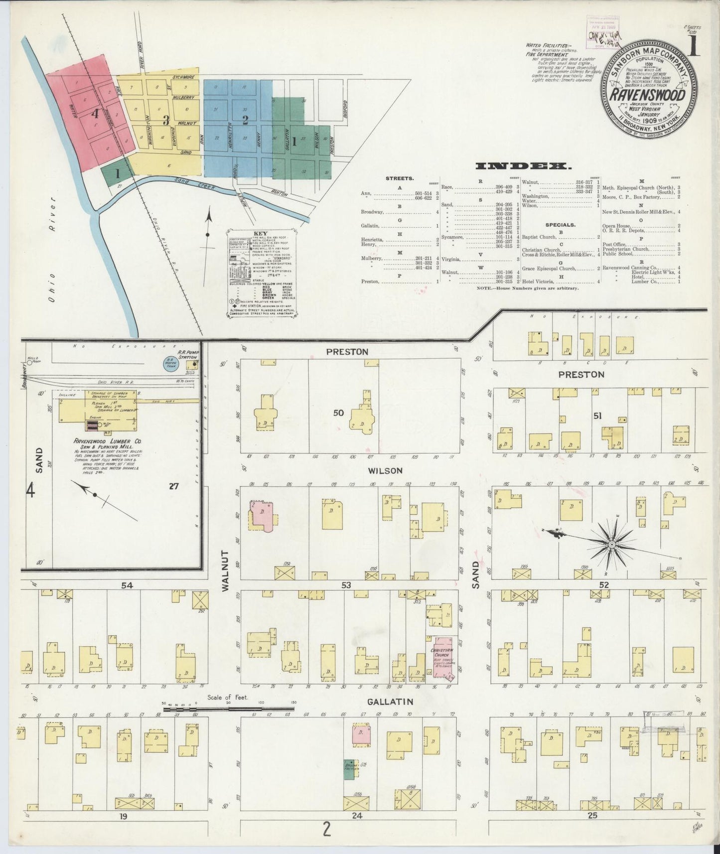 Sanborn Fire Insurance Map from Ravenswood, Jackson County, West Virginia (1909), Sheet #0001 - Complete Map Set gallery image, historic Sanborn map, vintage wall art, West Virginia West Virginia