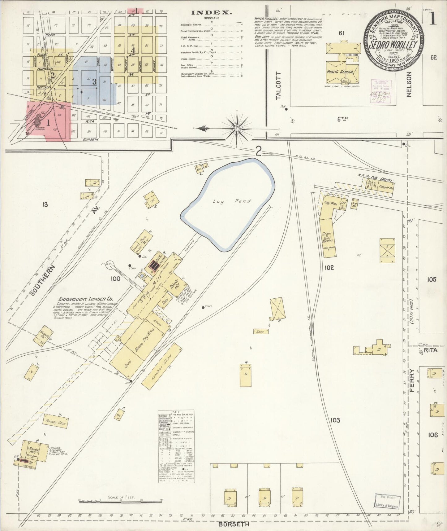 Sanborn Fire Insurance Map from Sedro Woolley, Skagit County, Washington (1903), Sheet #0001 - Complete Map Set gallery image, historic Sanborn map, vintage wall art, Washington Washington