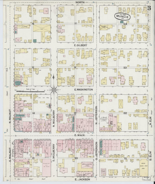 Sanborn Fire Insurance Map from Muncie, Delaware County, Indiana (1889), Sheet #0003 - Historic Sanborn Fire Insurance Map Print, vintage old map wall art, antique decor, genealogy gift, Muncie Delaware map