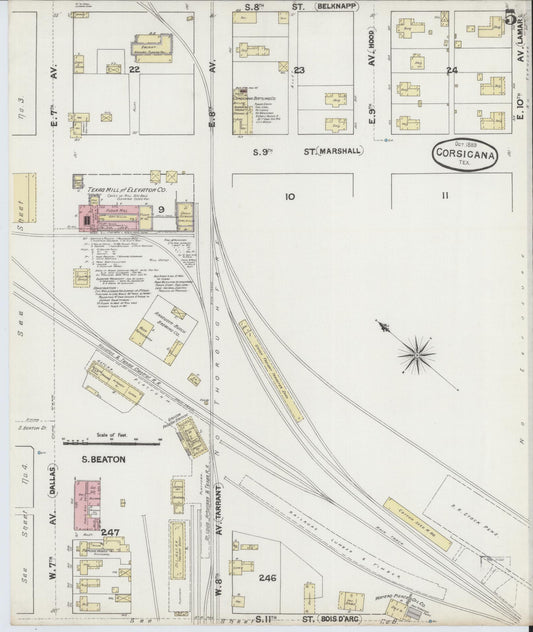 Sanborn Fire Insurance Map from Corsicana, Navarro County, Texas (1889), Sheet #0005 - Historic Sanborn Fire Insurance Map Print, vintage old map wall art, antique decor, genealogy gift, Texas Texas map