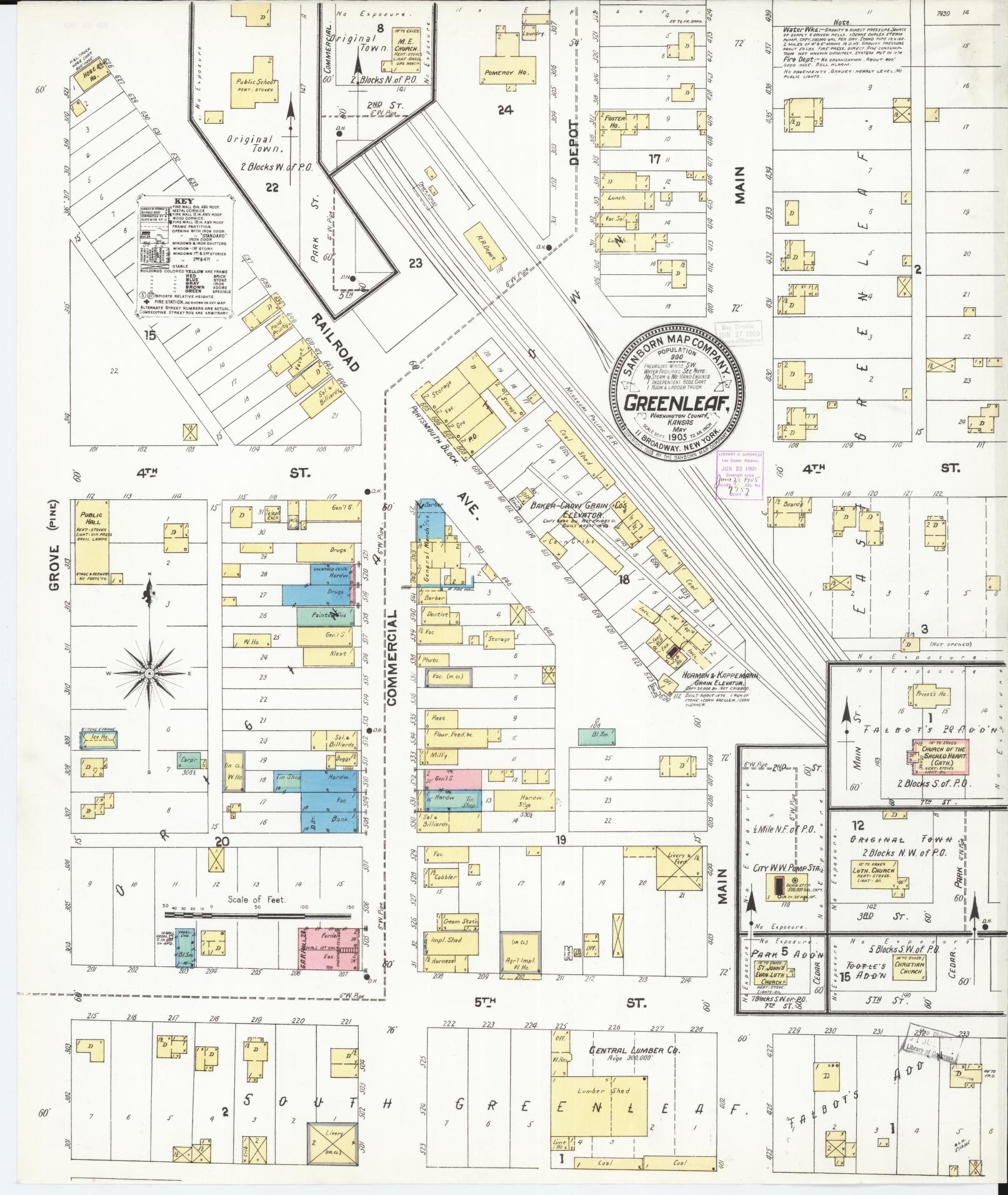 Sanborn Fire Insurance Map from Greenleaf, Washington County, Kansas (1905), Sheet #0001 - Historic Sanborn Fire Insurance Map Print, vintage old map wall art, antique decor, genealogy gift, Kansas Kansas map