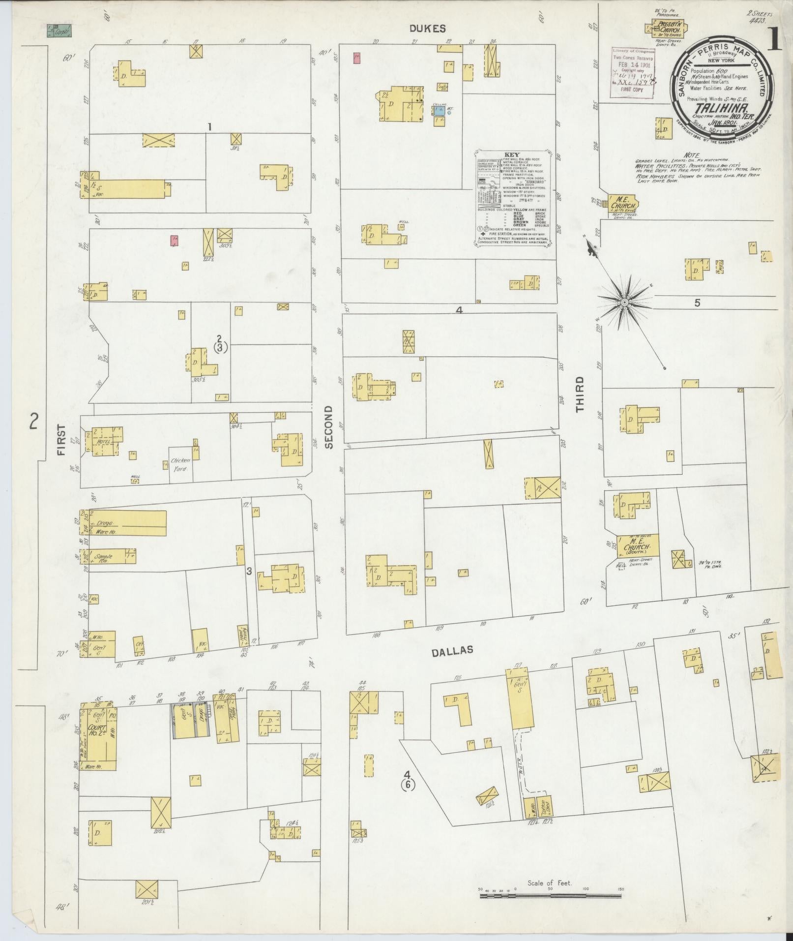 Sanborn Fire Insurance Map from Talihina, Le Flore County, Oklahoma (1901), Sheet #0001 - Historic Sanborn Fire Insurance Map Print, vintage old map wall art, antique decor, genealogy gift, Oklahoma Oklahoma map