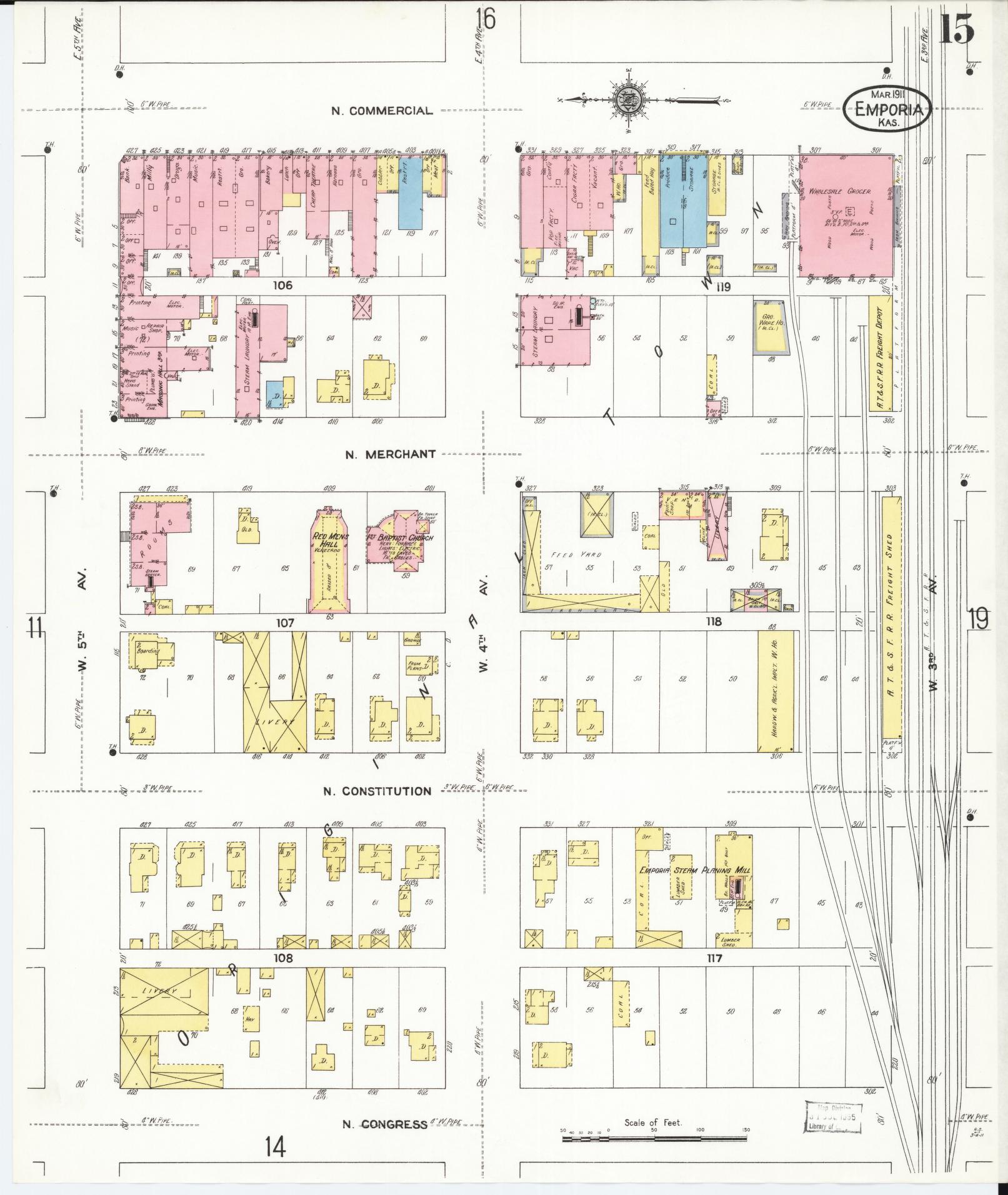Sanborn Fire Insurance Map from Emporia, Lyon County, Kansas (1911), Sheet #0015 - Complete Map Set gallery image, historic Sanborn map, vintage wall art, Kansas Kansas