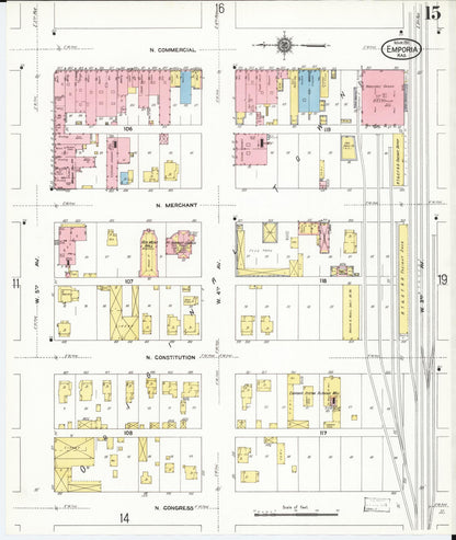 Sanborn Fire Insurance Map from Emporia, Lyon County, Kansas (1911), Sheet #0015 - Complete Map Set gallery image, historic Sanborn map, vintage wall art, Kansas Kansas
