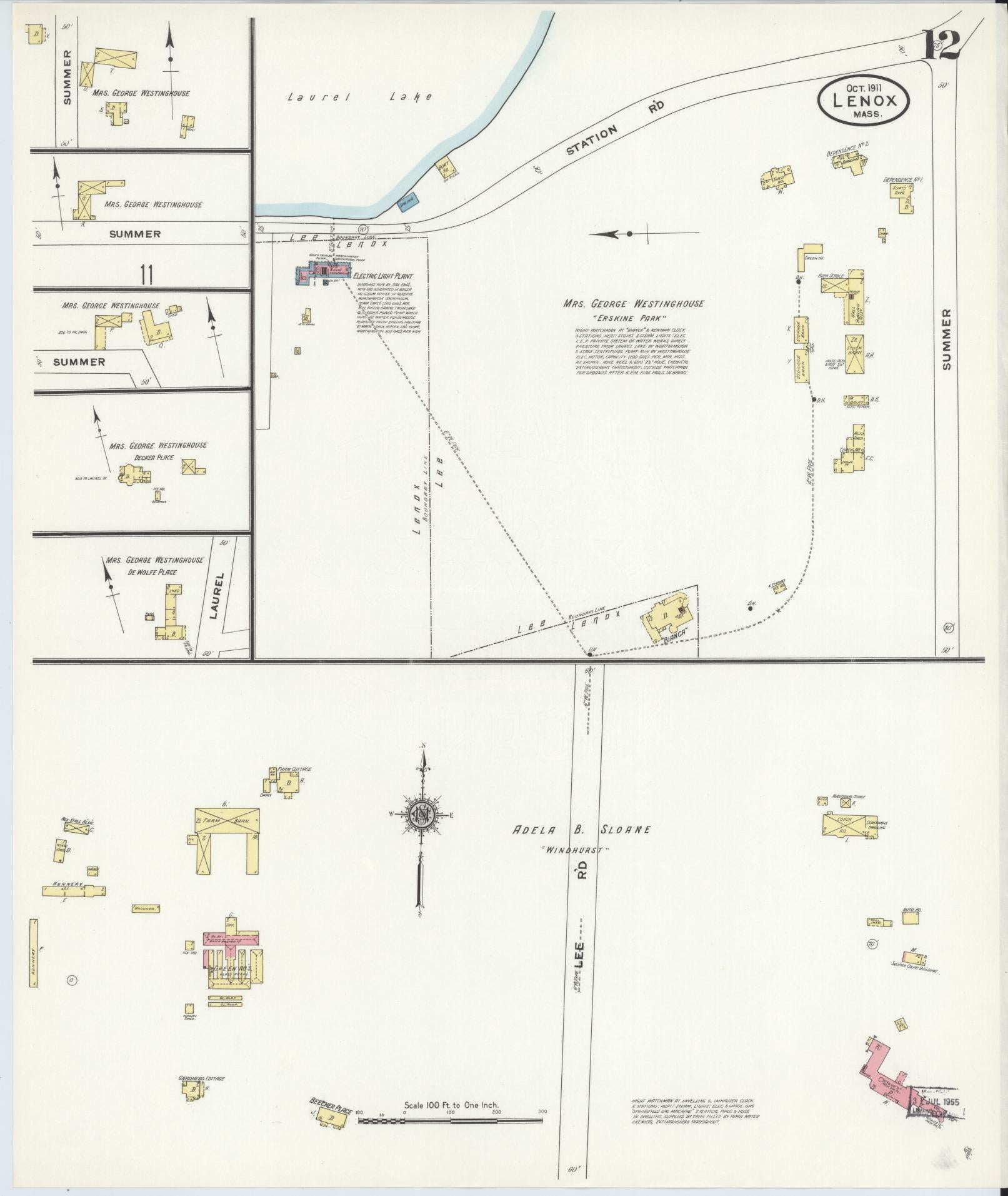 Sanborn Fire Insurance Map from Lenox, Berkshire County, Massachusetts (1911), Sheet #0012 - Historic Sanborn Fire Insurance Map Print, vintage old map wall art, antique decor, genealogy gift, Massachusetts Massachusetts map