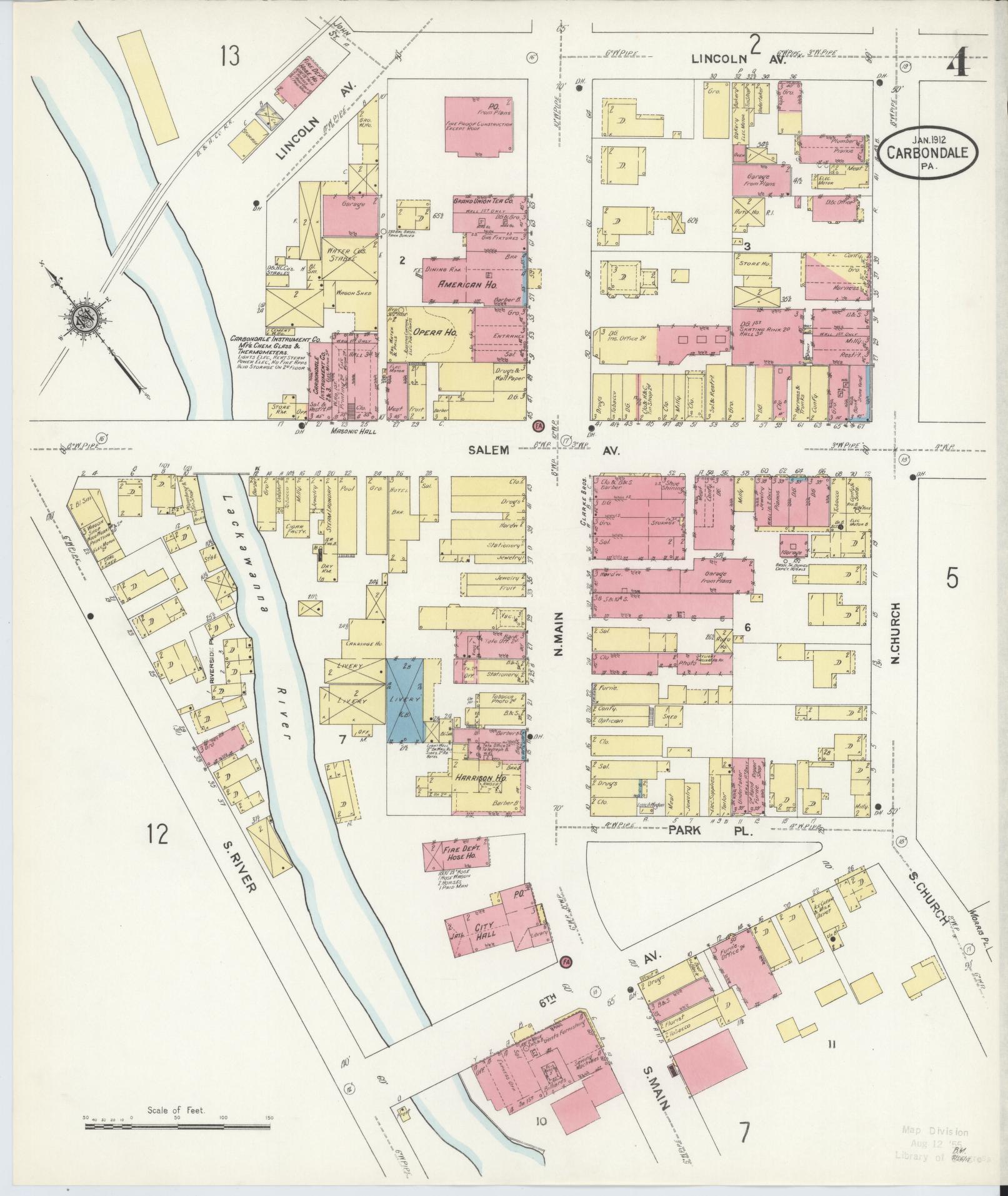 Sanborn Fire Insurance Map from Carbondale, Lackawanna County, Pennsylvania (1912), Sheet #0004 - Historic Sanborn Fire Insurance Map Print, vintage old map wall art, antique decor, genealogy gift, Pennsylvania Pennsylvania map