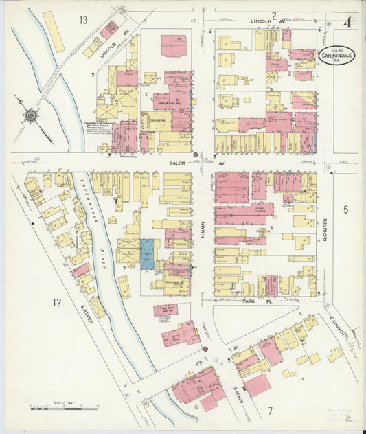 Sanborn Fire Insurance Map from Carbondale, Lackawanna County, Pennsylvania (1912), Sheet #0004 - Historic Sanborn Fire Insurance Map Print, vintage old map wall art, antique decor, genealogy gift, Pennsylvania Pennsylvania map