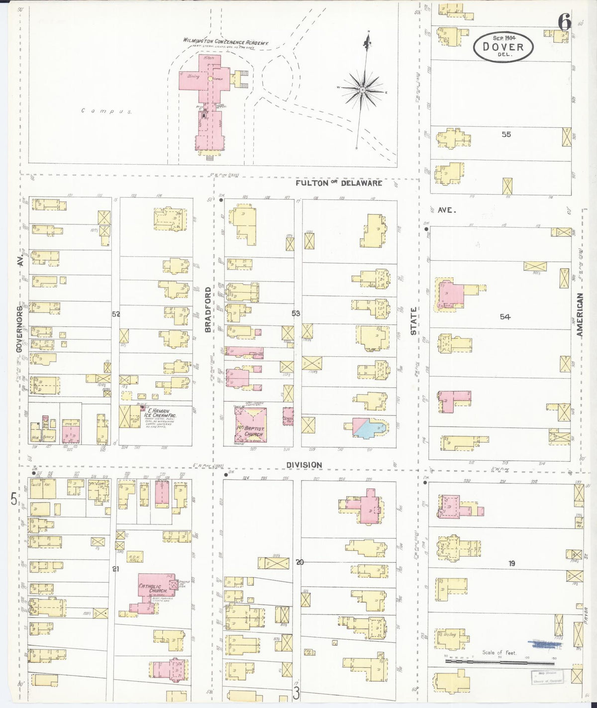 Sanborn Fire Insurance Map from Dover, Kent County, Delaware (1904), Sheet #0006 - Complete Map Set gallery image, historic Sanborn map, vintage wall art, Delaware Delaware