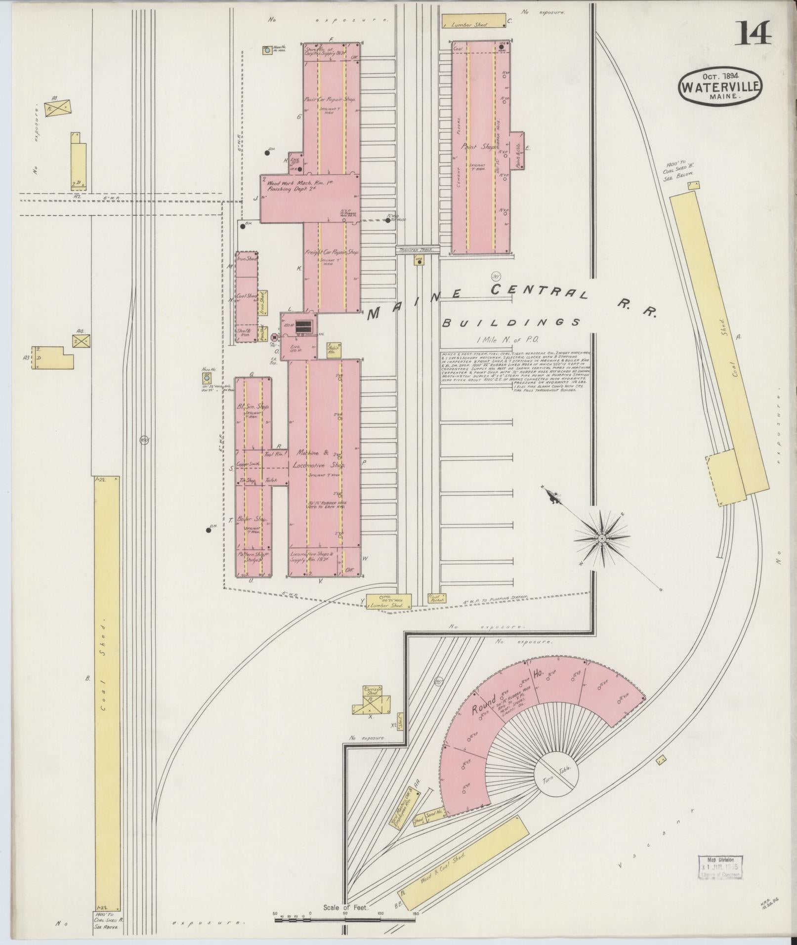 Sanborn Fire Insurance Map from Waterville, Kennebec County, Maine (1894), Sheet #0014 - Complete Map Set gallery image, historic Sanborn map, vintage wall art, Maine Maine