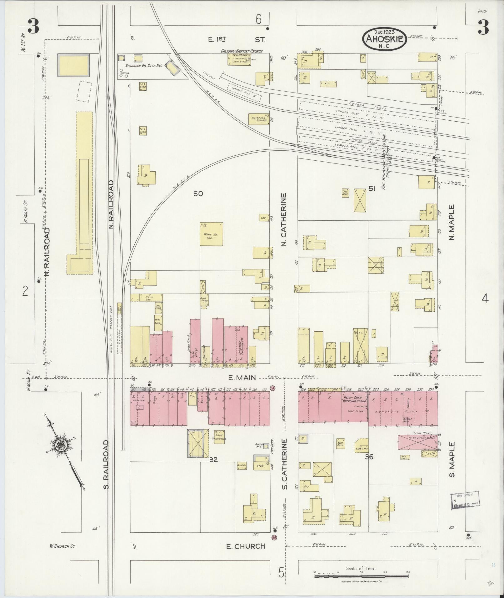 Sanborn Fire Insurance Map from Ahoskie, Hertford County, North Carolina (1923), Sheet #0003 - Complete Map Set gallery image, historic Sanborn map, vintage wall art, North Carolina North Carolina