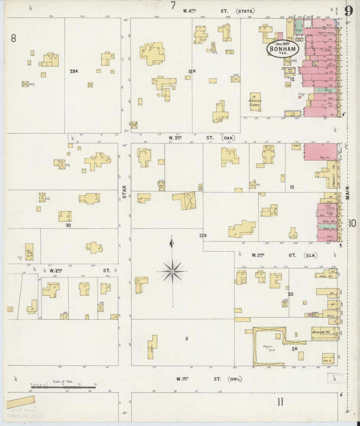 Sanborn Fire Insurance Map from Bonham, Fannin County, Texas (1897), Sheet #0009 - Complete Map Set gallery image, historic Sanborn map, vintage wall art, Texas Texas