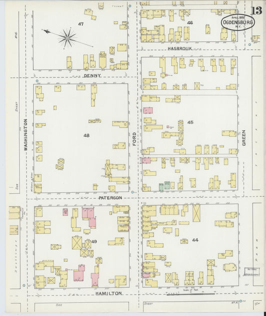 Sanborn Fire Insurance Map from Ogdensburg, St. Lawrence County, New York (1892), Sheet #0012 - Historic Sanborn Fire Insurance Map Print, vintage old map wall art, antique decor, genealogy gift, New York New York map