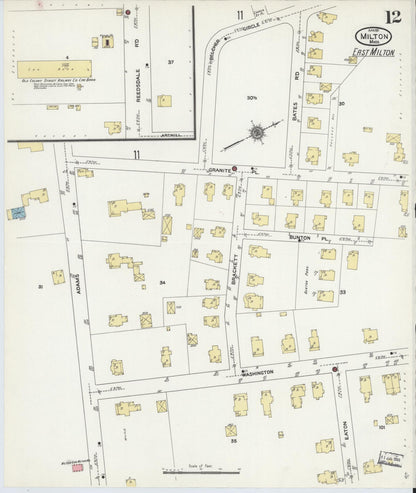 Sanborn Fire Insurance Map from Milton, Norfolk County, Massachusetts (1911), Sheet #0012 - Complete Map Set gallery image, historic Sanborn map, vintage wall art, Massachusetts Massachusetts