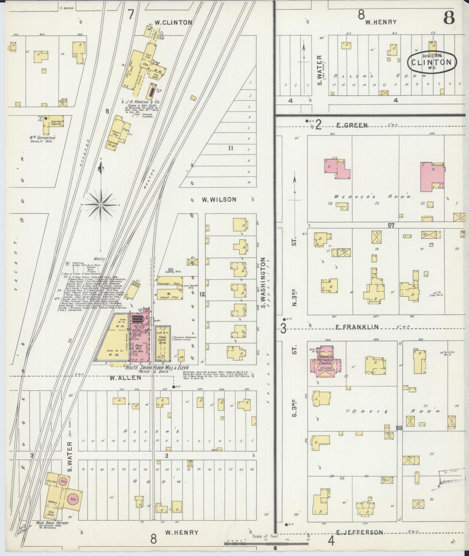 Sanborn Fire Insurance Map from Clinton, Henry County, Missouri (1896), Sheet #0008 - Complete Map Set gallery image, historic Sanborn map, vintage wall art, Missouri Missouri