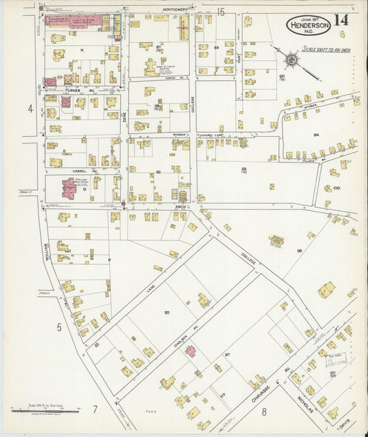 Sanborn Fire Insurance Map from Henderson, Vance County, North Carolina (1917), Sheet #0014 - Historic Sanborn Fire Insurance Map Print, vintage old map wall art, antique decor, genealogy gift, North Carolina North Carolina map
