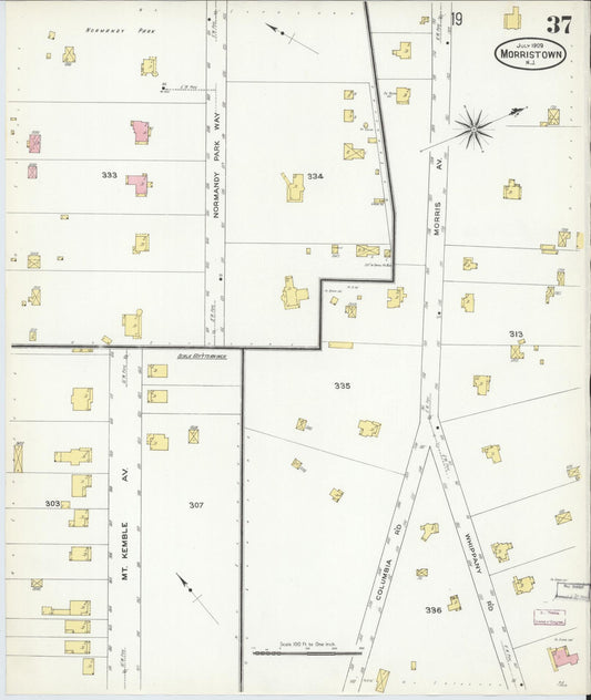 Sanborn Fire Insurance Map from Morristown, Morris County, New Jersey (1909), Sheet #0037 - Historic Sanborn Fire Insurance Map Print, vintage old map wall art, antique decor, genealogy gift, New Jersey New Jersey map