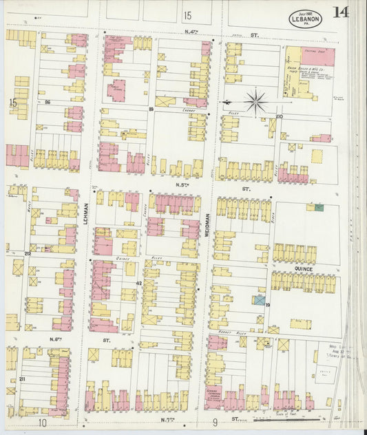 Sanborn Fire Insurance Map from Lebanon, Lebanon County, Pennsylvania (1902), Sheet #0014 - Historic Sanborn Fire Insurance Map Print, vintage old map wall art, antique decor, genealogy gift, Pennsylvania Pennsylvania map