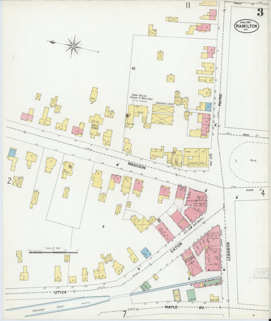 Sanborn Fire Insurance Map from Hamilton, Madison County, New York (1901), Sheet #0003 - Historic Sanborn Fire Insurance Map Print, vintage old map wall art, antique decor, genealogy gift, New York New York map