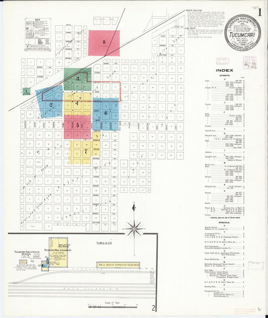 Sanborn Fire Insurance Map from Tucumcari, Quay County, New Mexico (1908), Sheet #0001 - Historic Sanborn Fire Insurance Map Print, vintage old map wall art, antique decor, genealogy gift, New Mexico New Mexico map