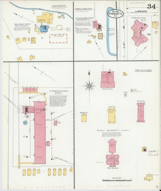 Sanborn Fire Insurance Map from Charlotte, Mecklenburg County, North Carolina (1905), Sheet #0034 - Historic Sanborn Fire Insurance Map Print, vintage old map wall art, antique decor, genealogy gift, North Carolina North Carolina map