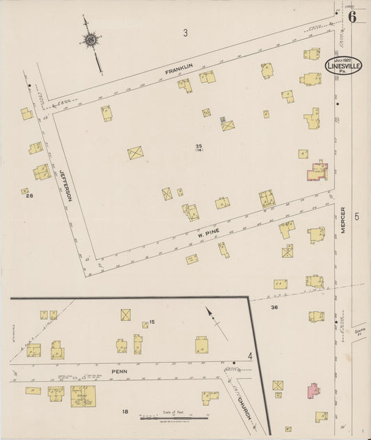 Sanborn Fire Insurance Map from Linesville, Crawford County, Pennsylvania (1922), Sheet #0006 - Historic Sanborn Fire Insurance Map Print, vintage old map wall art, antique decor, genealogy gift, Pennsylvania Pennsylvania map