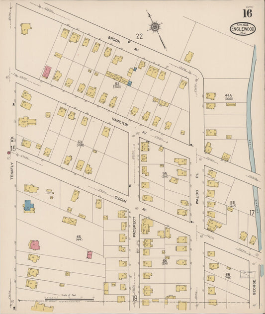 Sanborn Fire Insurance Map from Englewood, Bergen County, New Jersey (1922), Sheet #0016 - Historic Sanborn Fire Insurance Map Print, vintage old map wall art, antique decor, genealogy gift, New Jersey New Jersey map
