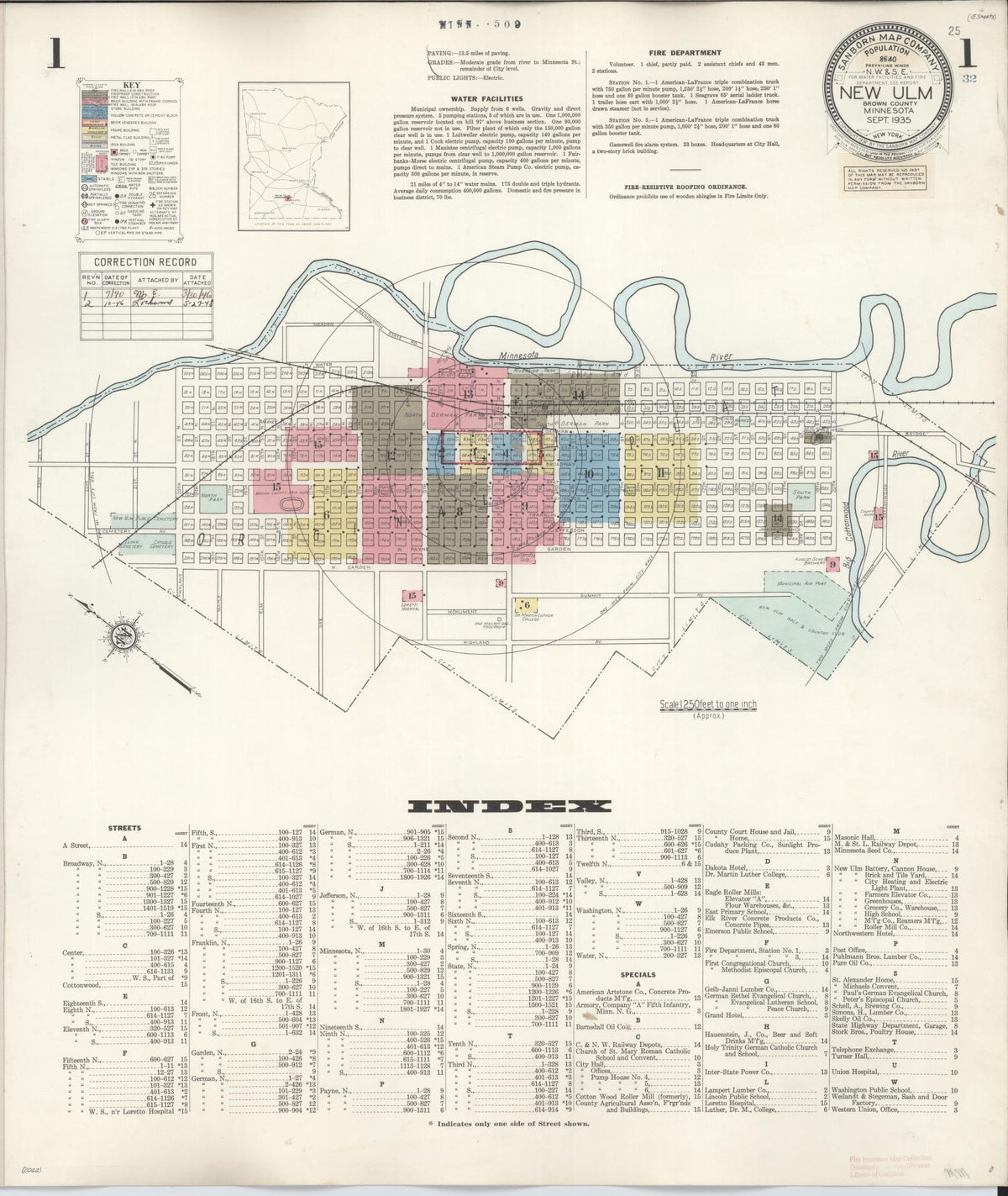 Sanborn Fire Insurance Map from New Ulm, Brown County, Minnesota (1946), Sheet #0001 - Historic Sanborn Fire Insurance Map Print, vintage old map wall art, antique decor, genealogy gift, Minnesota Minnesota map