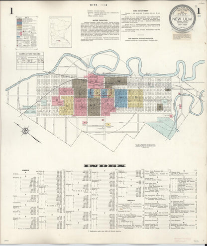 Sanborn Fire Insurance Map from New Ulm, Brown County, Minnesota (1946), Sheet #0001 - Historic Sanborn Fire Insurance Map Print, vintage old map wall art, antique decor, genealogy gift, Minnesota Minnesota map