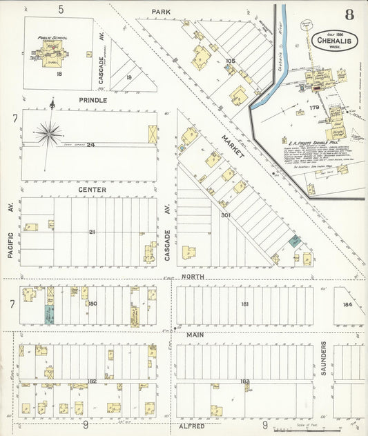 Sanborn Fire Insurance Map from Chehalis, Lewis County, Washington (1896), Sheet #0008 - Historic Sanborn Fire Insurance Map Print, vintage old map wall art, antique decor, genealogy gift, Washington Washington map