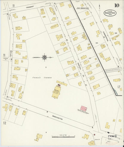 Sanborn Fire Insurance Map from Braintree, Norfolk County, Massachusetts (1911), Sheet #0010 - Historic Sanborn Fire Insurance Map Print, vintage old map wall art, antique decor, genealogy gift, Massachusetts Massachusetts map