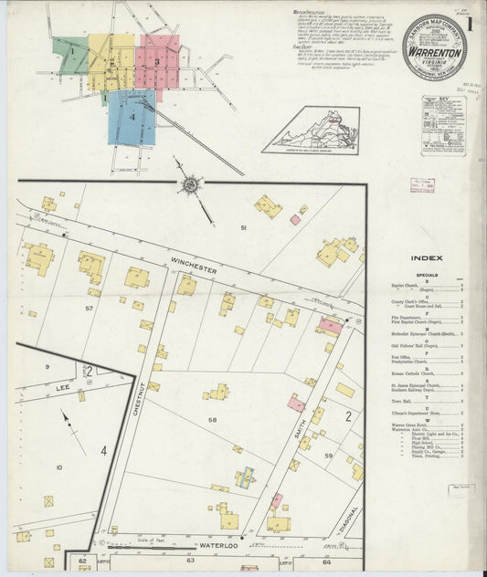 Sanborn Fire Insurance Map from Warrenton, Fauquier County, Virginia (1915), Sheet #0001 - Complete Map Set gallery image, historic Sanborn map, vintage wall art, Virginia Virginia