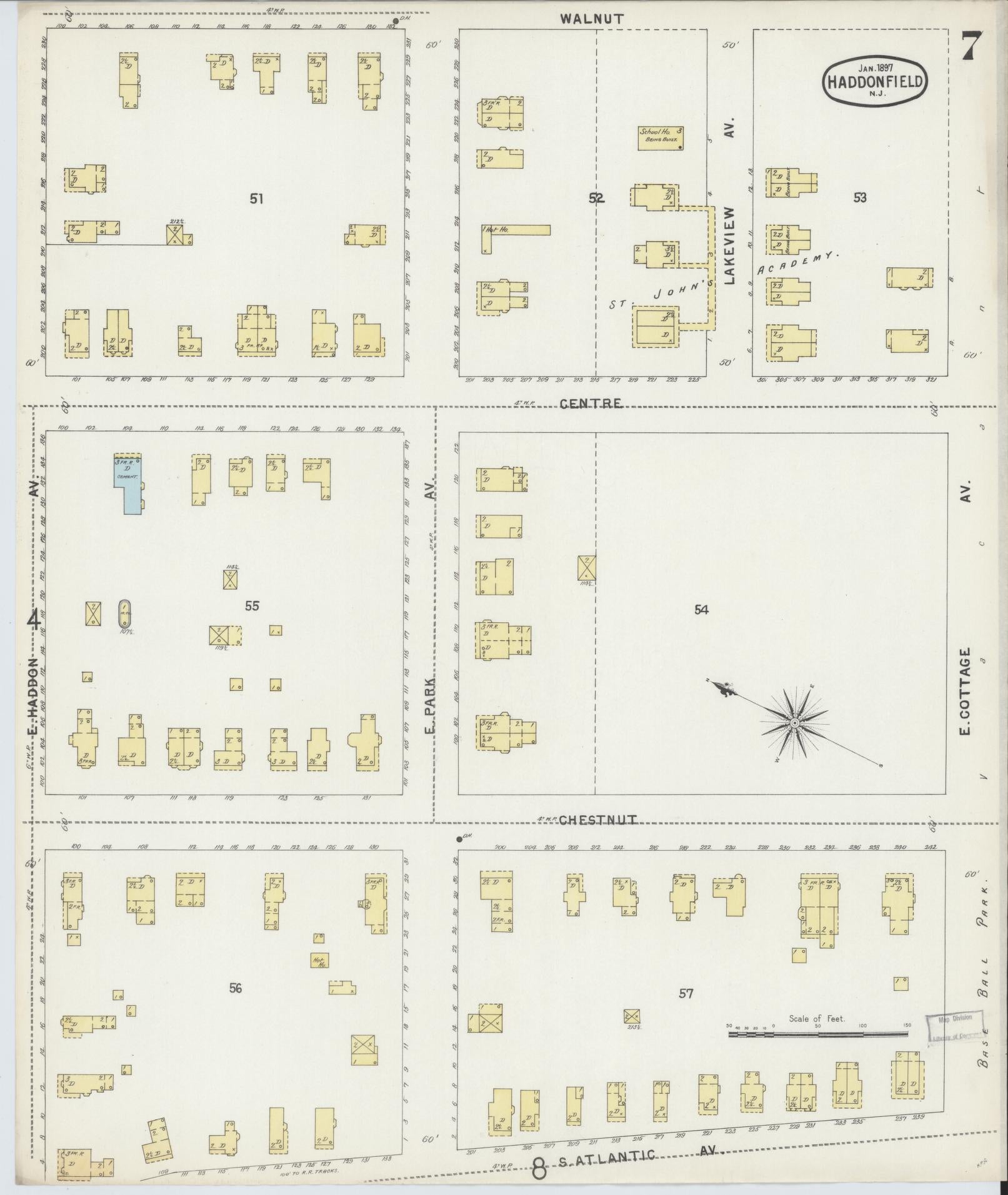 Sanborn Fire Insurance Map from Haddonfield, Camden County, New Jersey (1897), Sheet #0007 - Complete Map Set gallery image, historic Sanborn map, vintage wall art, New Jersey New Jersey
