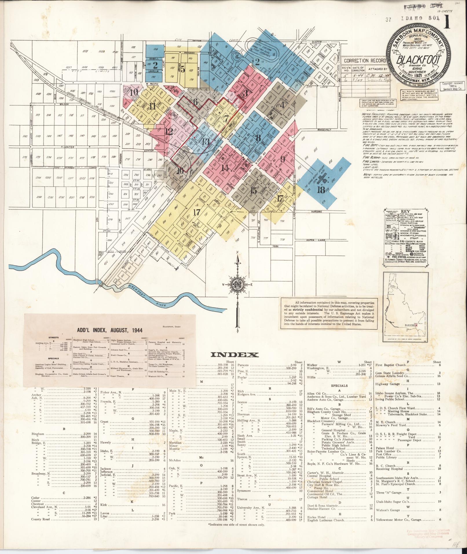 Sanborn Fire Insurance Map from Blackfoot, Bingham County, Idaho (1949), Sheet #0001 - Historic Sanborn Fire Insurance Map Print, vintage old map wall art, antique decor, genealogy gift, Idaho Idaho map