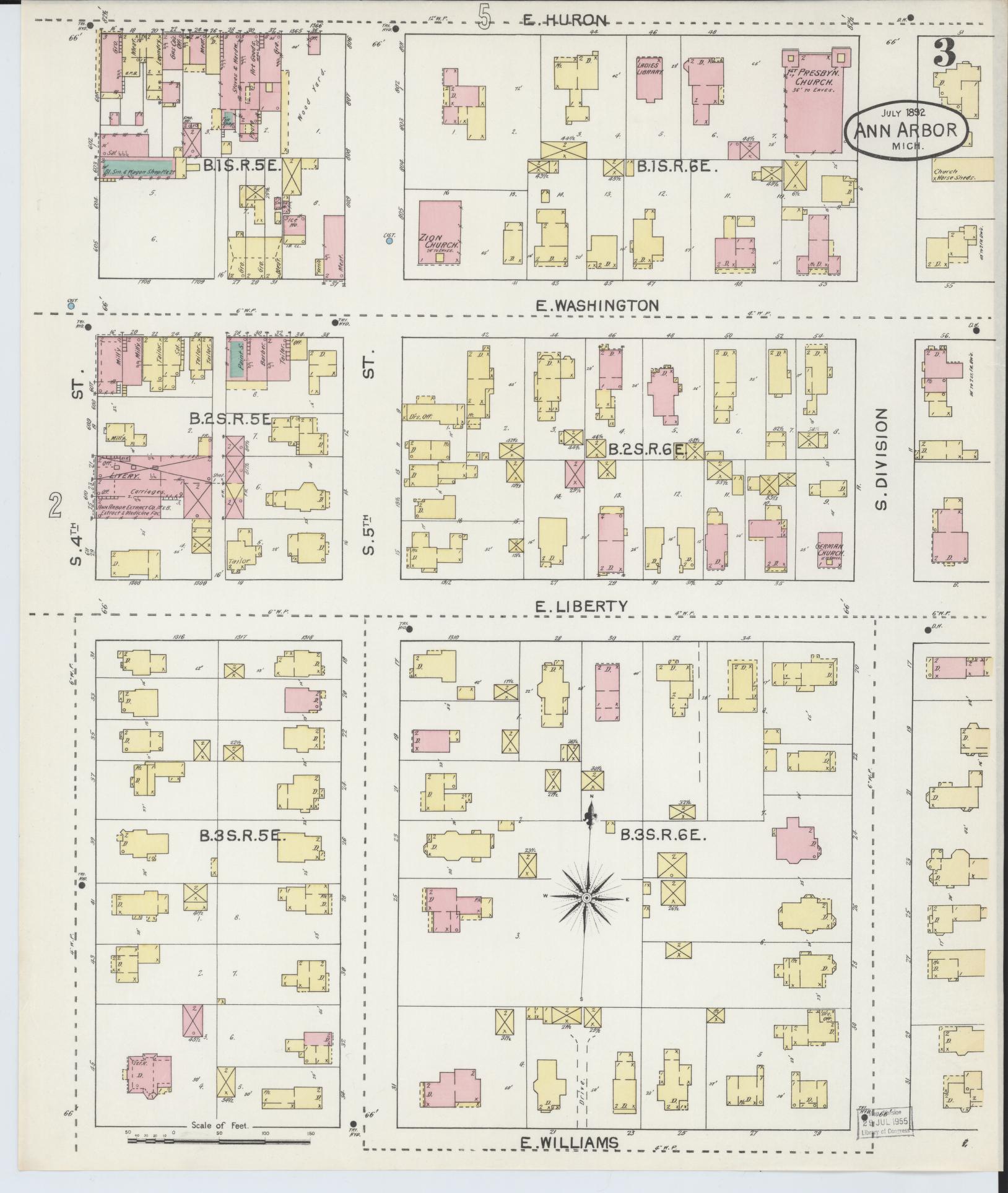 Sanborn Fire Insurance Map from Ann Arbor, Washtenaw County, Michigan (1892), Sheet #0003 - Historic Sanborn Fire Insurance Map Print, vintage old map wall art, antique decor, genealogy gift, Michigan Michigan map