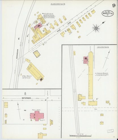 Sanborn Fire Insurance Map from Marietta, Cobb County, Georgia (1905), Sheet #0009 - Complete Map Set gallery image, historic Sanborn map, vintage wall art, Georgia Georgia