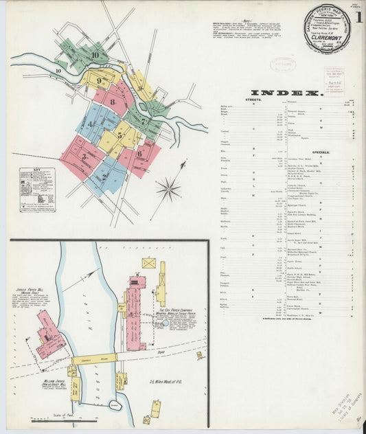 Sanborn Fire Insurance Map from Claremont, Sullivan County, New Hampshire (1899), Sheet #0001 - Complete Map Set gallery image, historic Sanborn map, vintage wall art, New Hampshire New Hampshire