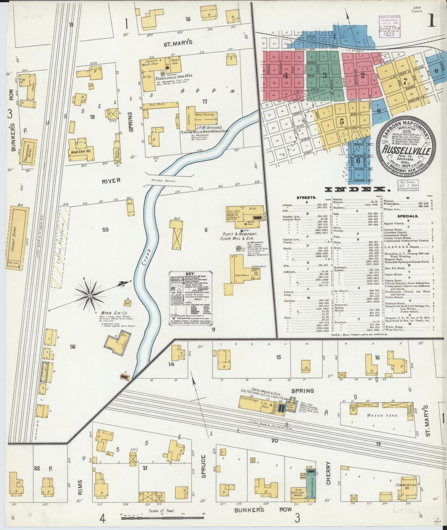 Sanborn Fire Insurance Map from Russellville, Pope County, Arkansas. (1904) – Historic Sanborn Fire Insurance Map Print