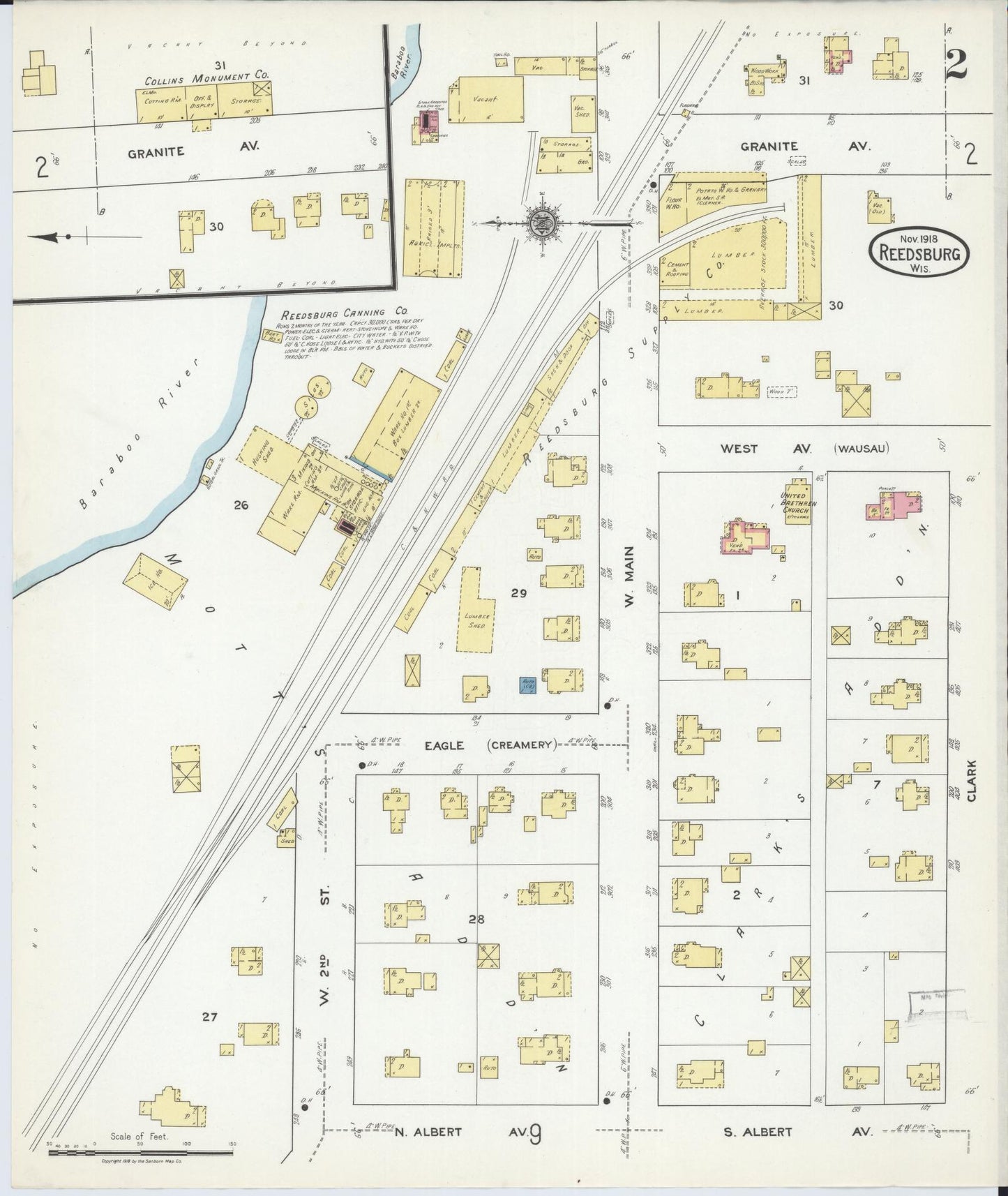 Sanborn Fire Insurance Map from Reedsburg, Sauk County, Wisconsin (1918), Sheet #0002 - Complete Map Set gallery image, historic Sanborn map, vintage wall art, Wisconsin Wisconsin