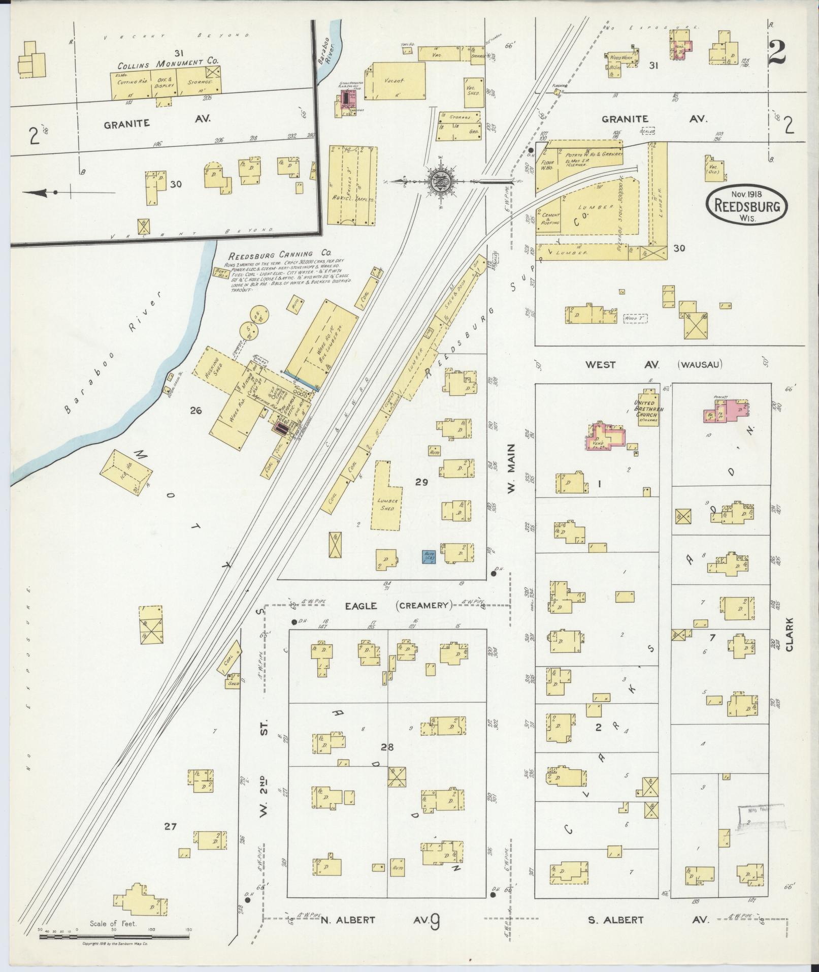 Sanborn Fire Insurance Map from Reedsburg, Sauk County, Wisconsin (1918), Sheet #0002 - Complete Map Set gallery image, historic Sanborn map, vintage wall art, Wisconsin Wisconsin