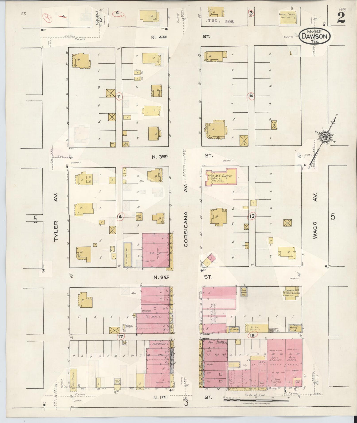 Sanborn Fire Insurance Map from Dawson, Navarro County, Texas (1943), Sheet #0002 - Complete Map Set gallery image, historic Sanborn map, vintage wall art, Texas Texas