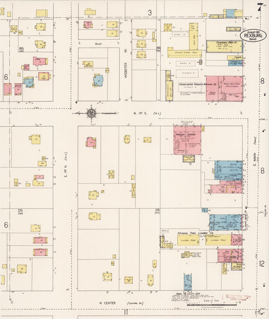 Sanborn Fire Insurance Map from Rexburg, Madison County, Idaho (1921), Sheet #0007 - Historic Sanborn Fire Insurance Map Print, vintage old map wall art, antique decor, genealogy gift, Idaho Idaho map