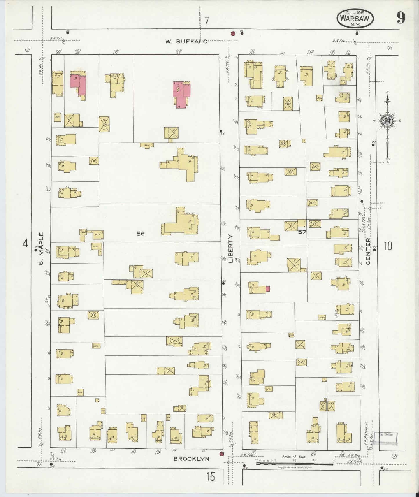 Sanborn Fire Insurance Map from Warsaw, Wyoming County, New York (1919), Sheet #0009 - Complete Map Set gallery image, historic Sanborn map, vintage wall art, Warsaw Wyoming