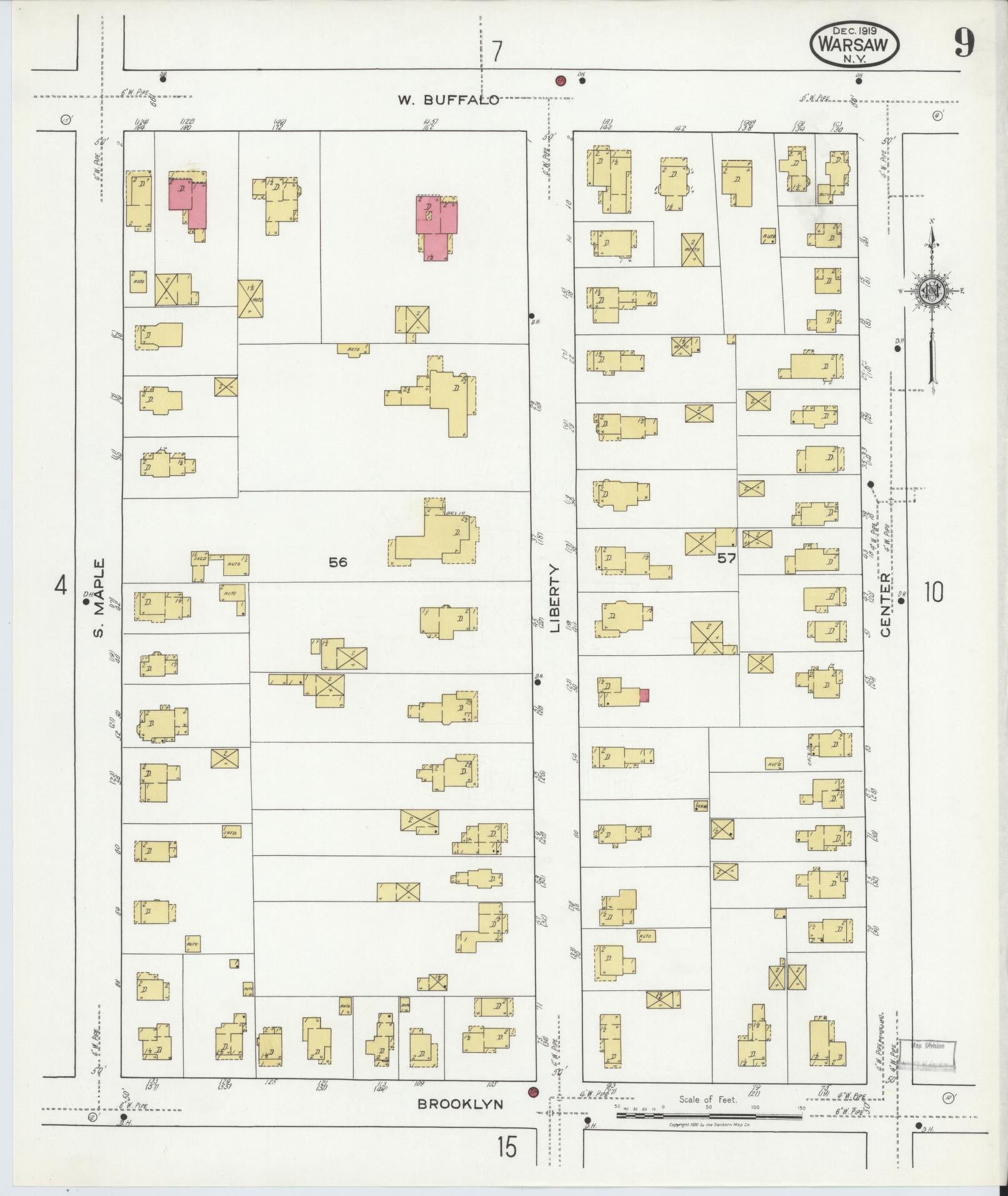 Sanborn Fire Insurance Map from Warsaw, Wyoming County, New York (1919), Sheet #0009 - Complete Map Set gallery image, historic Sanborn map, vintage wall art, Warsaw Wyoming
