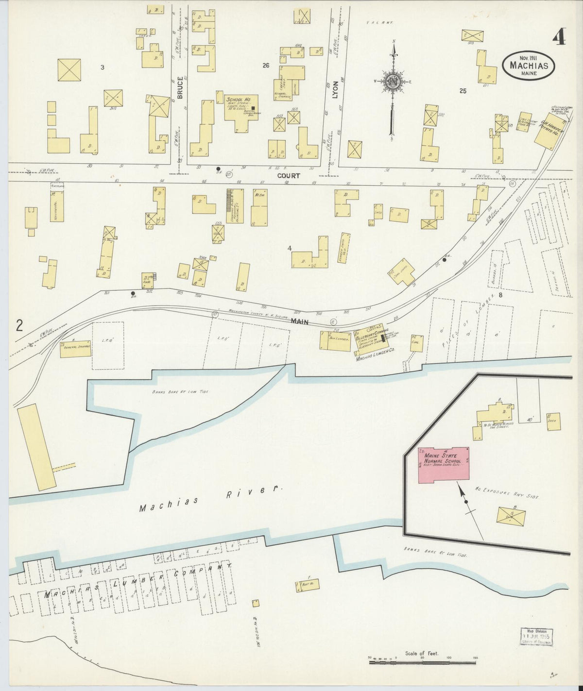 Sanborn Fire Insurance Map from Machias, Washington County, Maine (1911), Sheet #0004 - Complete Map Set gallery image, historic Sanborn map, vintage wall art, Maine Maine