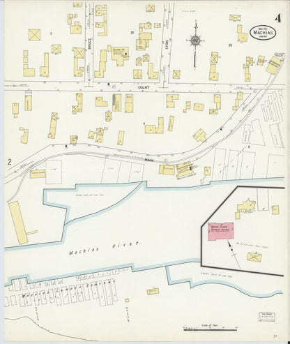 Sanborn Fire Insurance Map from Machias, Washington County, Maine (1911), Sheet #0004 - Complete Map Set gallery image, historic Sanborn map, vintage wall art, Maine Maine