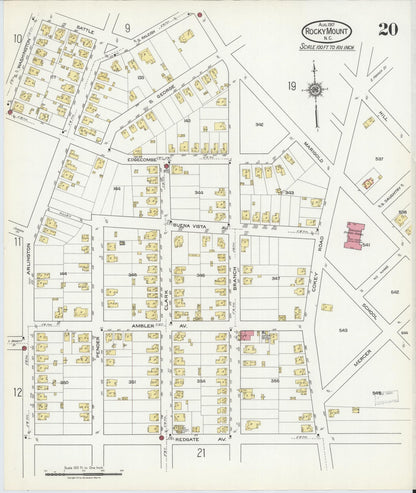 Sanborn Fire Insurance Map from Rocky Mount, Edgecombe And Nash Counties, North Carolina (1917), Sheet #0020 - Complete Map Set gallery image, historic Sanborn map, vintage wall art, North Carolina North Carolina